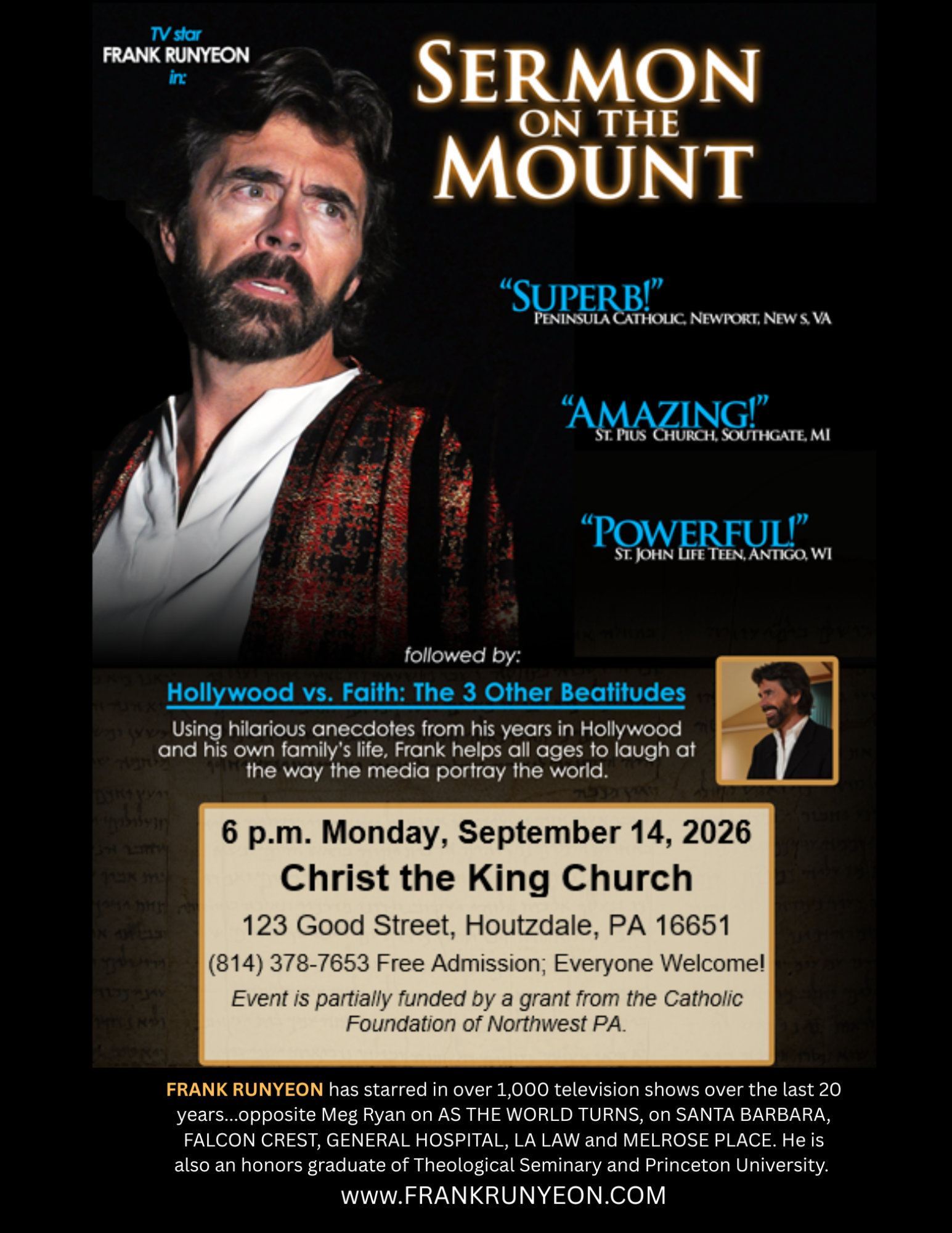 Sermon on the Mount & Hollywood vs. Faith: The 3 Other Beatitudes with Frank Runyeon